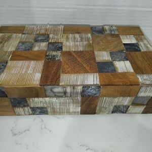 India Boutique Patchwork Wooden Box - Brown, Gray, Cream